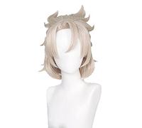 SEIZIS Genshin Impact Albedo Cosplay Wig 35cm Short Linen Hair Anime Heat Resistant Synthetic Cosplay Wigs + Wig Cap Cosplay Anime Wig Coser