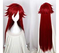 SEIZIS Kuroshitsuji Black Butler Grell Sutcliff Wig Red Long Straight Heat Resistant Hair Cosplay Costume Wigs + Wig Cap Cosplay Anime Wig Coser