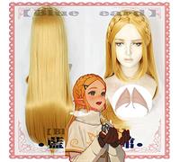 SEIZIS Princess Zelda Cosplay Wigs Elf ears The Legend of Zelda Breath of the Wild Heat Resistant Synthetic Long braid Hair Wigs 80cm Wig and ears Cosplay Anime Wig Coser