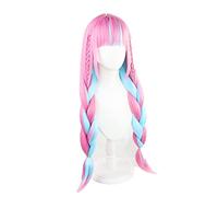 SEIZIS VTuber Hololive Minato Aqua Wig Mixed Blue Pink Braids Girls Twin Ponytails Cosplay Long Braided Synthetic Hair + Wig Cap Cosplay Anime Wig Coser