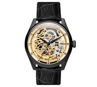 Seizmont by Trendhim Skeleton Watch Men Automatic | Black 316L Stainless Steel Case & Gold Dial with Black Leather Strap | Sapphire Crystal & 5 ATM Water Resistant | Danish Design