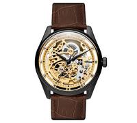 Seizmont by Trendhim Skeleton Watch Men Automatic | Black 316L Stainless Steel Case & Gold Dial with Brown Leather Strap | Sapphire Crystal & 5 ATM Water Resistant | Danish Design