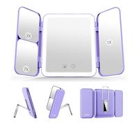 Sejoy LED Makeup Mirror with Lights 3 Colour Light Rechargeable Portable Travel Mirror with 1X/3X/7X Magnification, Tri-Fold Lighted Vanity Mirror Make Up Mirror with Lighting