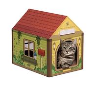 SEKAM Cardboard Cat House with Scratcher/Catnip, (42 x 30.5 x 38 cm) Cat Play House for Indoor Cats - Customized Name Space for Kitties, Arched Door Cottage Cat Scrach Toy for Cat Birthday