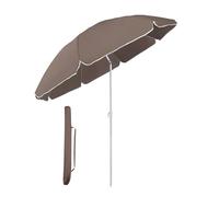 Sekey 1.6m Beach Umbrella with Cover, Portable Tilting Garden Parasol Umbrella, Small Parasol for Beach/Pool/Patio, Round Sunscreen UV20+, Brown