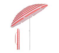Sekey 1.6m Beach Umbrella with Cover, Portable Tilting Garden Parasol Umbrella, Small Parasol for Beach/Pool/Patio, Round Sunscreen UV20+, Red and White