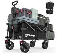 Sekey 185L Folding Festival Camping Trolley with Foldable Tailgate, 440LBS(200KG) Heavy Duty Utility Wagon Cart with All-Terrain Wheels and Brake, Collapsible Cart for Beach Garden Shopping, Black