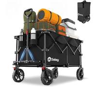 Sekey 200L Folding Festival Trolley with All-Terrain Wheels and Brake, Heavy-Duty Cart Loadable up to 330LBS, Patented Four-Directional Foldable Design, Wagon for Beach Camping Garden Shopping, Black