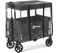 Sekey 250L Folding Camping Trolley with Removable Canopy & Rain Cover, Heavy-Duty Collapsible Wagon Cart 180KG Load, Patented Four-Directional Foldable Cart for Garden Beach, Black
