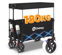 Sekey 250L Large Folding Camping Trolley with Removable Canopy, Heavy-Duty Collapsible Wagon Cart Loadable up to 180KG, Patented Four-Directional Foldable Design Outdoor Cart for Garden Beach, Black