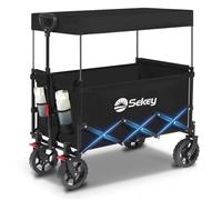 Sekey 250L Large Folding Camping Trolley with Removable Canopy, Heavy-Duty Collapsible Wagon Cart Loadable up to 180KG, Patented Four-Directional Foldable Design Outdoor Cart for Garden Beach, Black