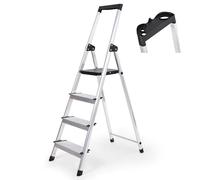 Sekey Aluminium Step Ladder 4 Steps (140 cm), Foldable, with Tool Tray, Non-Slip, Maximum Load 150 kg, TÜV EN131-2, for Home, Garage and Garden