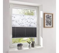 Sekey Day+Night Pleated Blind, Double Pleated Blackout Blind, No Drilling, Tensioned Sun Protection, 50 x 130 cm, Print + Dark Grey