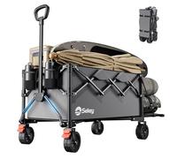 Sekey Festival Trolley with Expandable Tailgate - 350-500L, 440LB Heavy Duty Folding Camping Wagon, Brake, All-Terrain Wheels, Patented 4-Way Folding & One-Click Adjustable Handle, Beach Cart - Grey