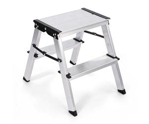 Sekey Folding Ladder Made of Aluminium, 2 Steps, Aluminium Ladder, Walk on Both Sides, Folding Ladder with Non-Slip Steps, for Household and Home, TÜV & SGS, EN131/14183, Maximum Load 150 kg