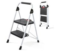 Sekey Folding Step Ladder, 2 Steps, Household Ladder with Steel Frame, Wide Non-Slip Plastic Step, Folding Step for Kitchen and Household, SGS EN131-2 & 14183 Tested, 150 kg Load Capacity