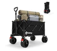 Sekey Heavy Duty Festival Trolley 150KG Load, Folding Camping Trolley 135L, All-Terrain Beach Wagon (7kg Lightweight) with 8.5cm Wide Wheels & Dual Brakes, Pull Along Cart, Black