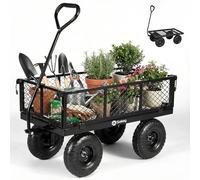 Sekey Heavy Duty Garden Trolley on Wheels, 350kg/100L Large Metal Utility Cart, 3-in-1 Pull Wagon with Removable Sides & Flatbed, 10" Pneumatic Tyres for Plants, Logs, Camping, Festivals - Black
