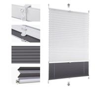 Sekey Pleated Blind, Double Pleated Day+Night Blackout Blind, No Drilling, Tensioned Light Protection, Klemmfix, 70 x 130 cm, White and Grey