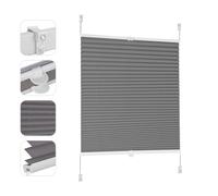 Sekey Pleated Blind, No Drilling Blackout, Window Pleated Blind Klemmfix Blind, 85 cm Wide, Tensioned Opaque Sun Protection Window Blind, 85 x 130 cm, Dark Grey