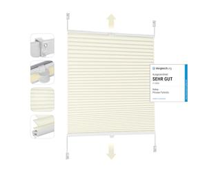 Sekey Pleated Blinds Klemmfix No Drilling 85 x 120 cm Folding Roller Blind for Door and Window Opaque Privacy Screen Sun Protection Ready Pleated Blind 85 cm Wide Beige