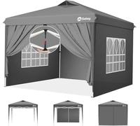 Sekey Pop Up Gazebo Waterproof Stable Winterproof with Side Walls, Folding Gazebo 3 x 3 m, Camping Gazebo Foldable Party Tent with Ventilation, Designer Series 3 x 3 (Grey, 3 x 3 with Side Walls)
