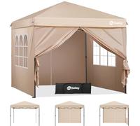 Sekey Premium Pop Up Gazebo 3 x 3 cm Waterproof Stable 3 x 3 m Gazebo with Side Walls, Folding Gazebo Party Tent Foldable for Camping Party, Height Adjustable 250-270 cm, Khaki