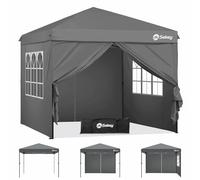 Sekey Premium Pop Up Gazebo 3 x 3 cm Waterproof Stable 3 x 3 m Gazebo with Side Walls Folding Gazebo Party Tent Foldable for Camping Party Height Adjustable 250-270 cm Grey
