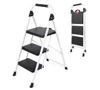 Sekey Step Ladder 3 Steps Foldable, Ladder with Steel Frame, Non-Slip Plastic Steps, Folding Step for Household and Kitchen, SGS EN131-2 & 14183 Tested, Maximum Load 150 kg