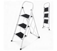 Sekey Step Ladder 3 Steps Folding Steel Ladder Non-Slip Steps Folding Step for Household & Kitchen SGS EN14183, Maximum Load 150 kg, Black/White