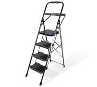 Sekey Step Ladder 4 Steps Foldable with Handrail, Non-Slip, 150 kg Load Capacity, with Tool Tray, Household Ladder