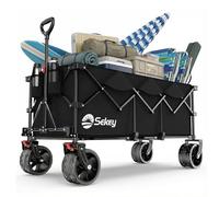 Sekey XXXL Handcart Foldable 300 L 200 kg Load Capacity, Extended Folding Handcart with Extra Width 17 x 10 cm All-Terrain Wheels Hand Trolley, Patented 4-Way Instant Assembly Transport Trolley, Black