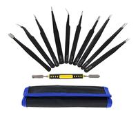 SeKi ESD Tweezers Set of 10 with Bag; Tweezers for Repair, Laboratory Work, Model Making; Antistatic; Precision Tweezers Rust-Proof, Anti-Magnetic, Electrically Dissipating