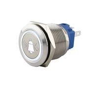 SeKi Stainless Steel Push Button Diameter 19 mm Touch Button Flat Head Shape Coloured Illuminated Bell Symbol in White Soldering Eyelets/Flat Connector 0.5 x 2.8 Connection Bell Push Button