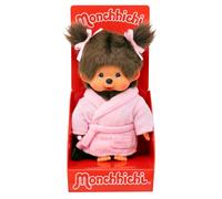 Sekiguchi 203802 Original Monchhichi Girl in Bathrobe, Approx. 20 cm Cuddly Toy Made of Brown Plush
