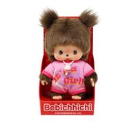 Sekiguchi 203857 Original Bebichhichi Girl, Plush Toy with Pink Romper and Two Braids, Approx. 14 cm Large Cuddly Toy Made of Brown Plush