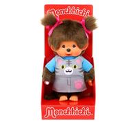 Sekiguchi 203895 Original Monchhichi Girl with Bib Dress and Cat Face Approx. 20 cm Cuddly Toy Brown Plush
