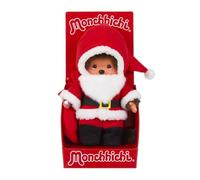 Sekiguchi 204083 Original Monchhichi Boy with Santa Costume and Beard, Approx. 20 cm Cuddly Toy Made of Brown Plush