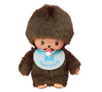 Sekiguchi 235540 Original Bebichhichi Boy, Plush Toy with White/Blue Bib, Approx. 15 cm Large Cuddly Toy Made of Brown Plush