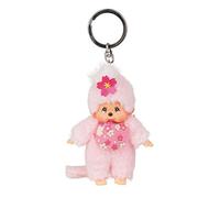 Sekiguchi 242467 Original Monchhichi Girl Cherry Blossom Keyring Approx. 10 cm Large Pink Plush Pendant for Backpacks, Bags and Pencil Cases