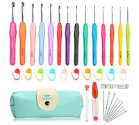 SEKIU Crochet Hooks Set, 14 Size (2mm-10mm) Ergonomic Crochet Needle with Storage Case, Crochet Hooks for Arthritic Hands, Extra Long Knitting Needles