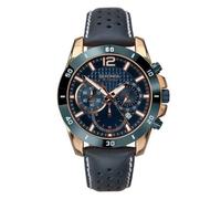 Sekonda 1489 Men's Chronograph Watch Two Tone Case Leather Strap with Blue Dial