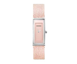 Sekonda 17mm Sparkle Slim Ladies Crystal Rocks Dress Watch with Brushed Dial Jewellery Clasp and Leather Backed Strap