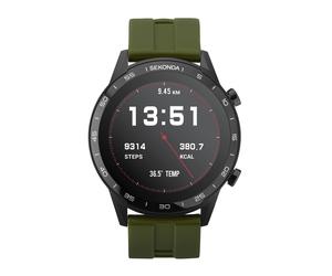 Sekonda Active 46mm Mens Round Black Smartwatch Watch with Khaki Strap
