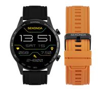 Sekonda Mens Active Plus 45 mm Smart Watch Gift Set - Black & Orange Silicone Interchangeable Straps