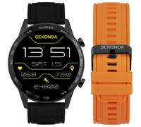 Sekonda Mens Active Plus 45 mm Smart Watch Gift Set - Black & Orange Silicone Interchangeable Straps