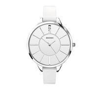 Sekonda Ada 39mm Women's Quartz Watch Three Hand with Stone Set White Sunray Dial Analogue Display and Leather Strap