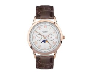 Sekonda Armstrong Mens Analogue Watch 40mm Rose Gold Leather Upper Strap | 50 Metres Water Resistance, mineral glass crystal, semi-matte dial, day and date display, ion-plated case