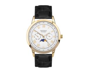 Sekonda Armstrong Moonphase 40mm Watch With Black Leather Strap and Gold Case