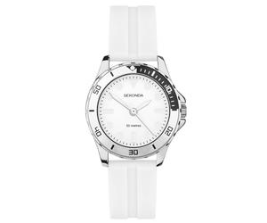 Sekonda Balearic Ladies 33mm Quartz Watch in White with Analogue Display, and White Rubber Strap 40567